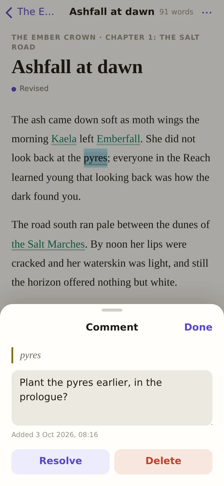 A comment open over its highlighted passage