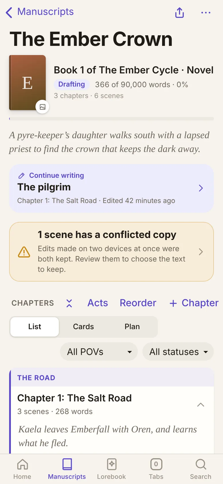 The manuscript's notice about a conflicted copy