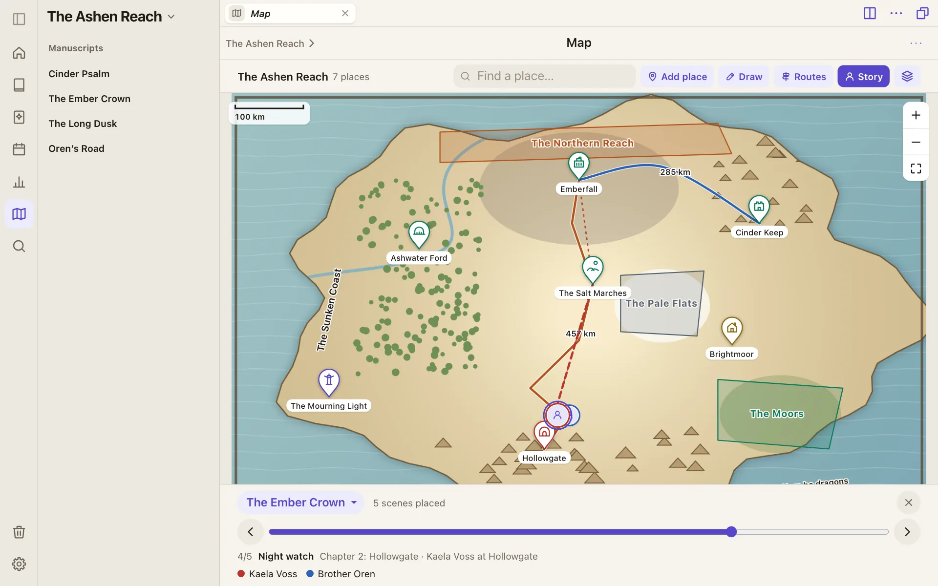 The story bar and the point-of-view characters' trails