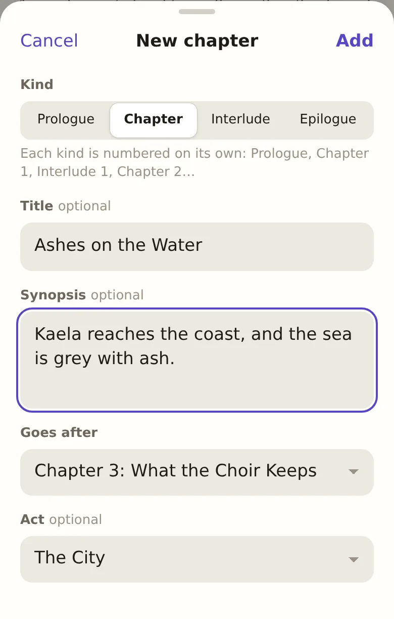 The New chapter sheet