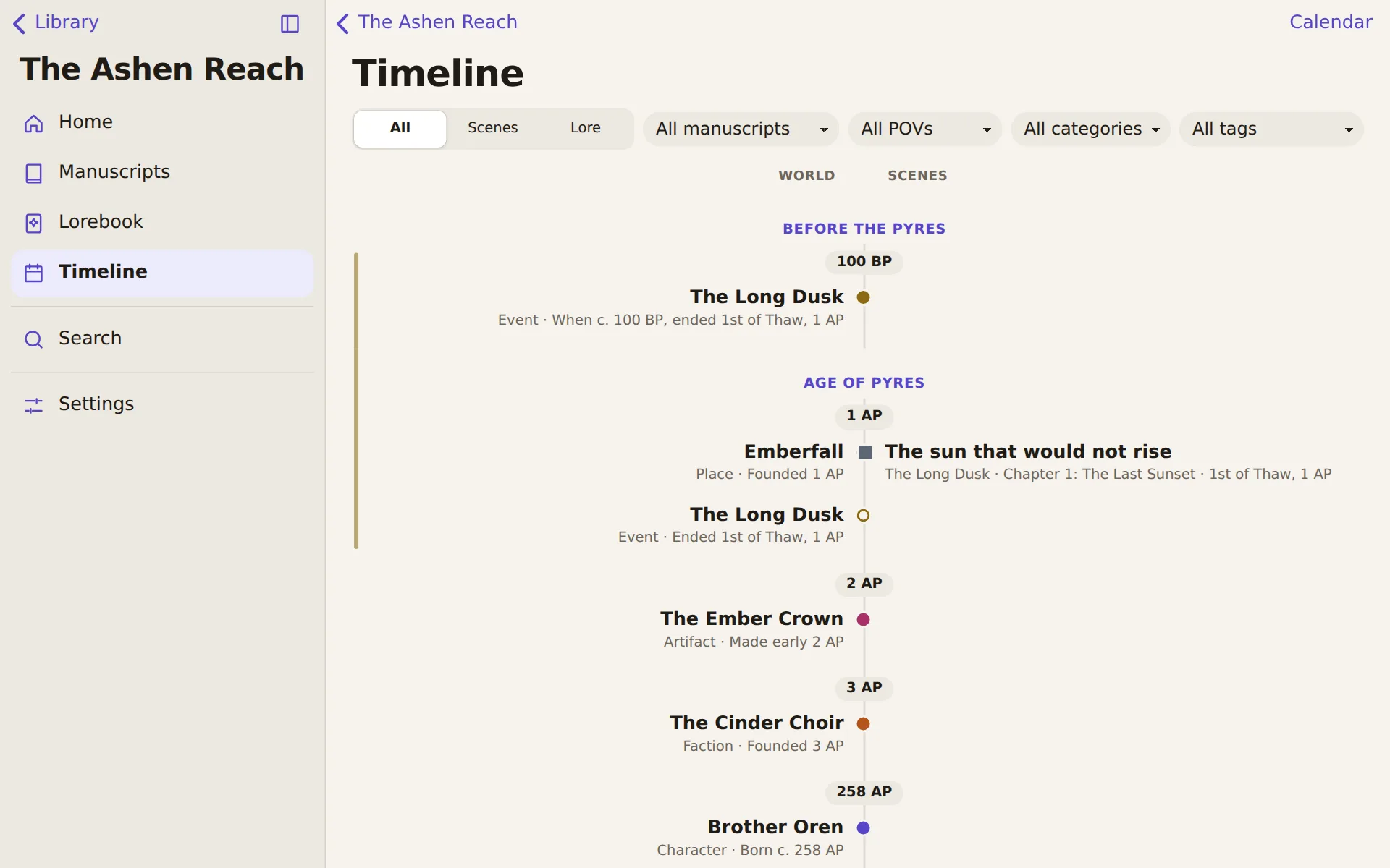The timeline on a wide window
