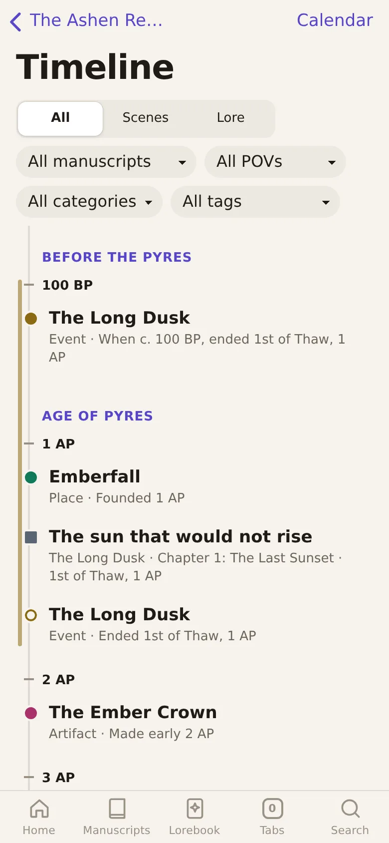 The timeline on a phone