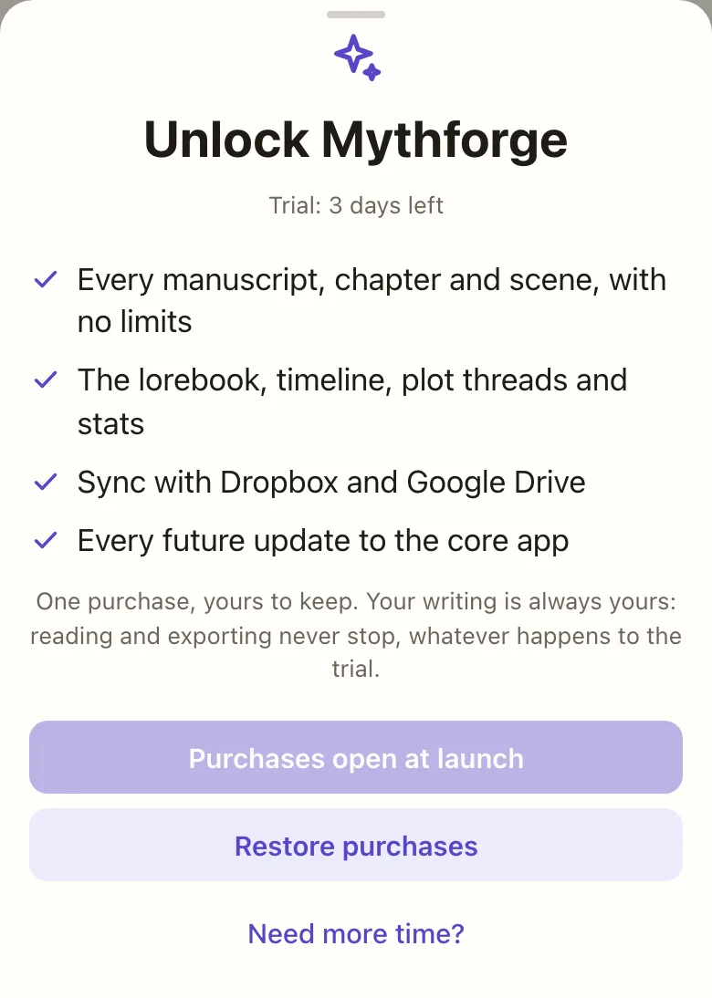 The Unlock Mythforge sheet