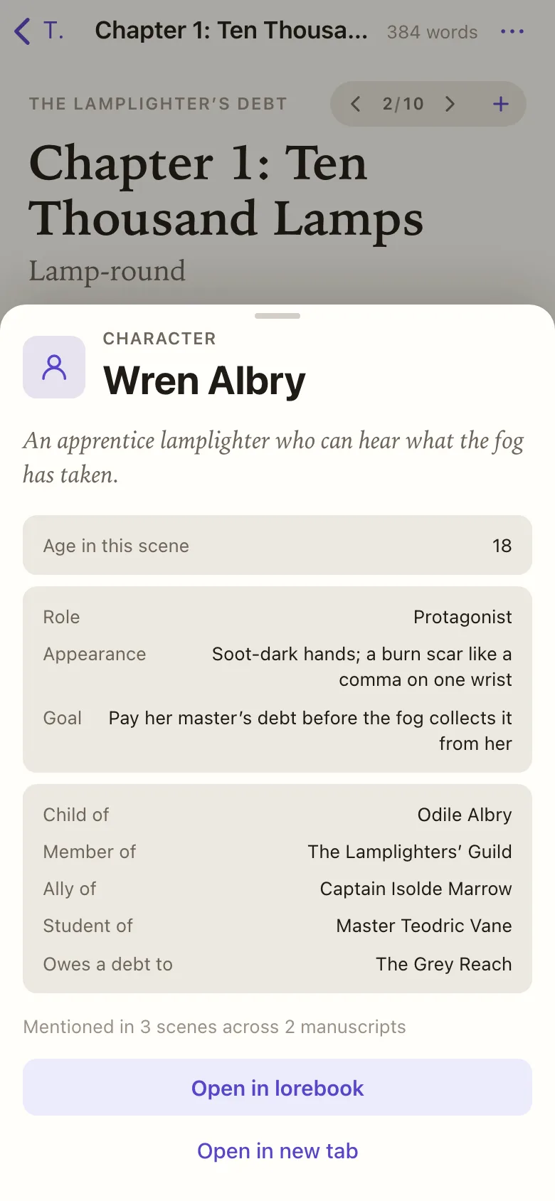 A character card showing Age in this scene