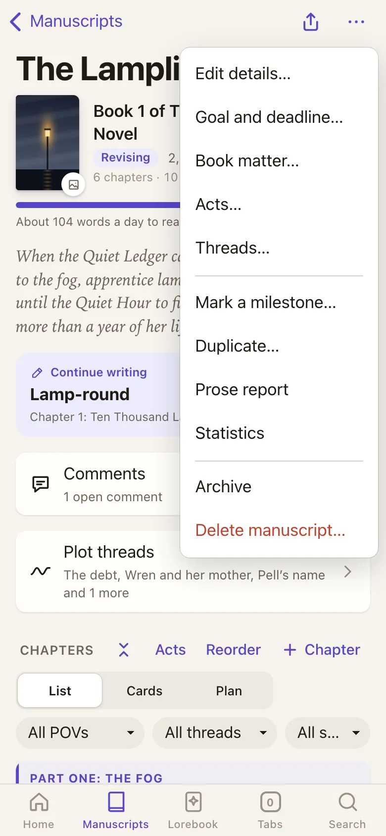 The manuscript's … menu