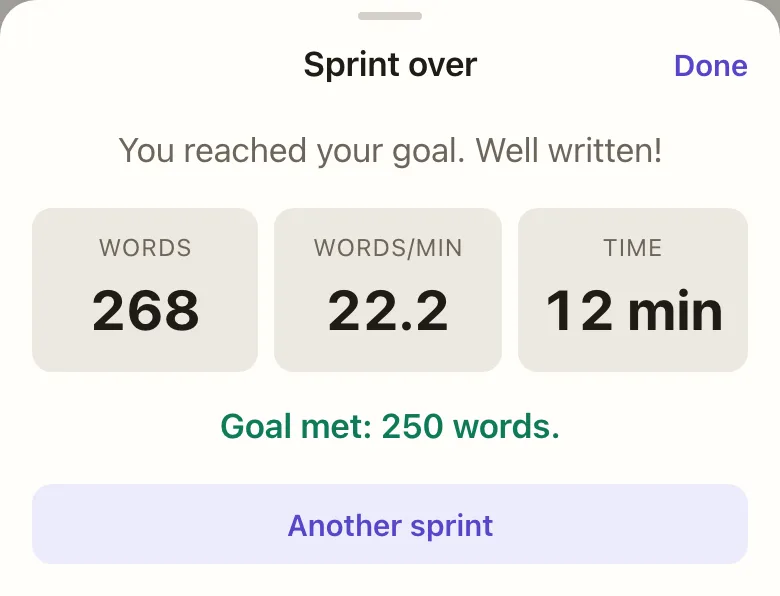 A finished sprint's summary